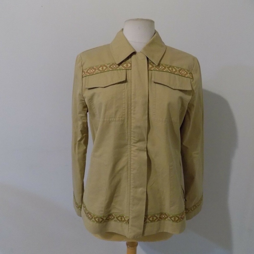 SUNDANCE Khaki Jacket with Print Trim, 6 NEW